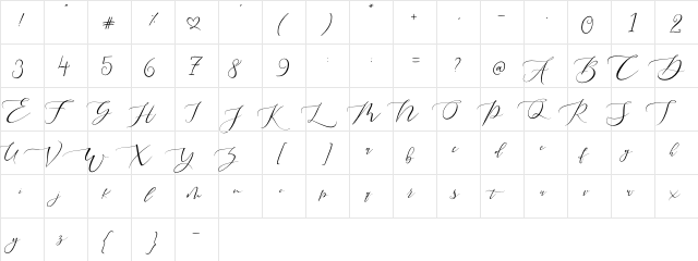Pretty Women Script Regular  glyph index
