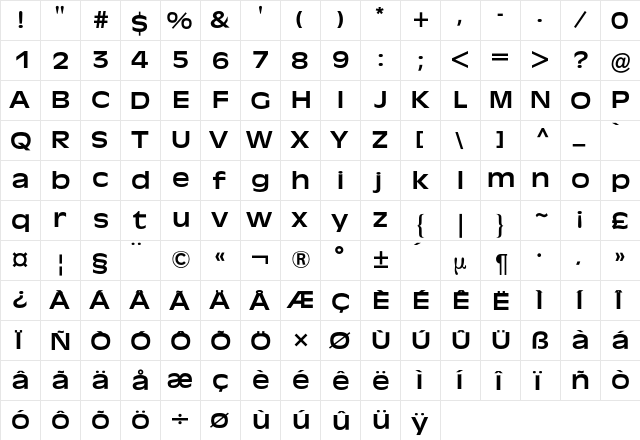 Antique Olive BQ Regular  glyph index