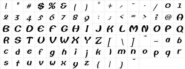 Fisherman Oblique  glyph index