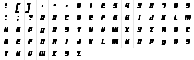 Maniac Italic  glyph index