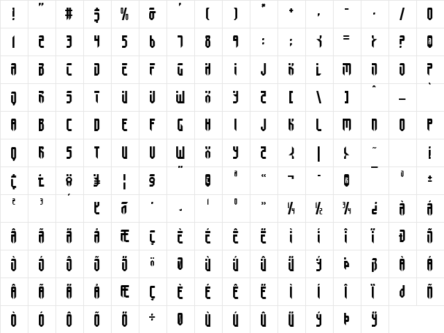 Fedyral II Regular  glyph index