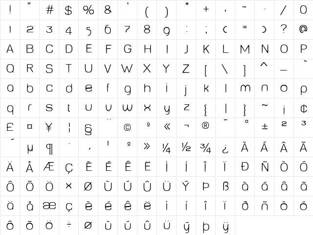 BabyMineThin Medium  glyph index