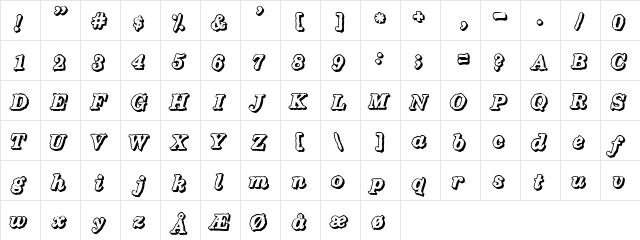 Holiday Regular  glyph index