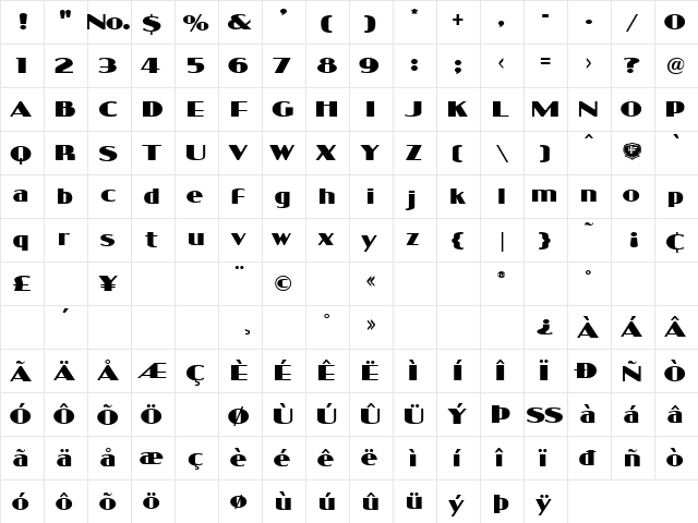 LHF Bell Boy Regular  glyph index