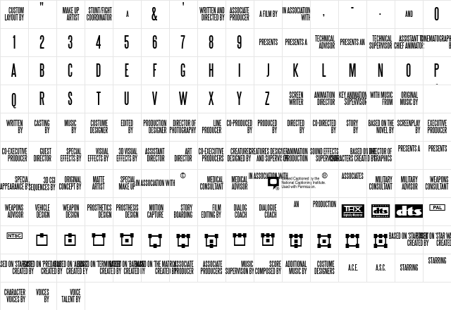 SteelTongs Regular  glyph index