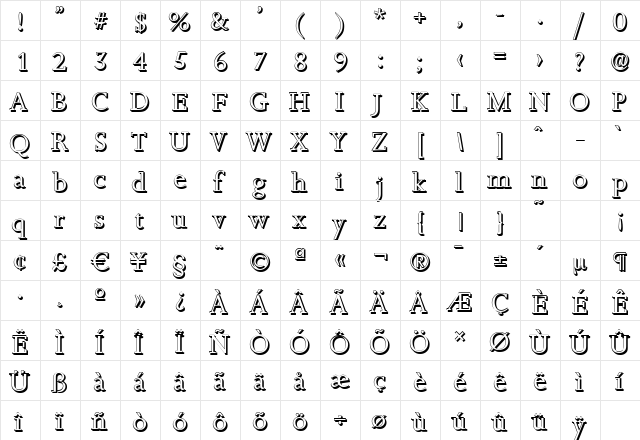 JessicaShadow Regular  glyph index