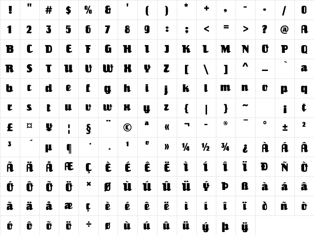 Einhorn Std Regular  glyph index
