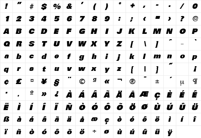 Ultimate-Serial-Heavy RegularItalic  glyph index