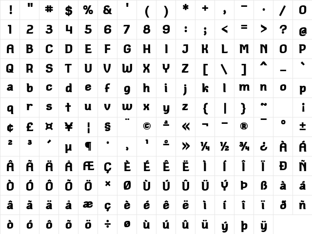 Square Antiqua Bold  glyph index