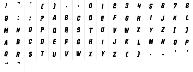 SF Hollywood Hills Italic  glyph index