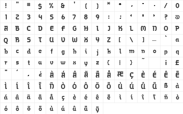 Omega MF Bold  glyph index