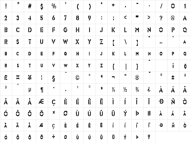 Templett Condensed Normal  glyph index