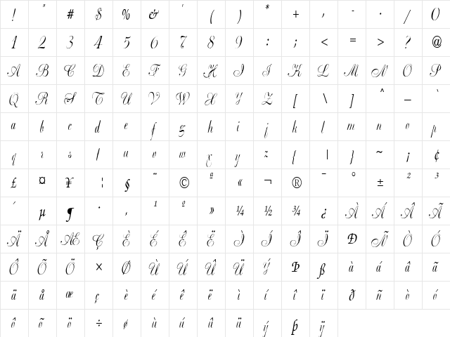 Basic Class A Condensed Regular  glyph index