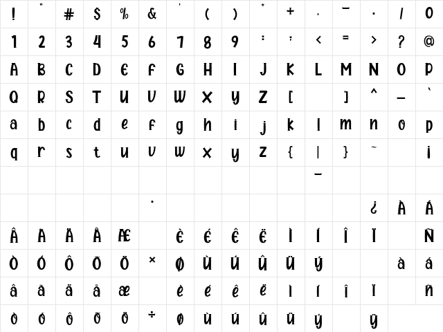 halloween day's Regular  glyph index