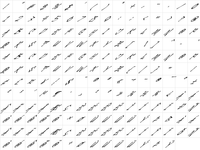 Palesik Italic Regular  glyph index