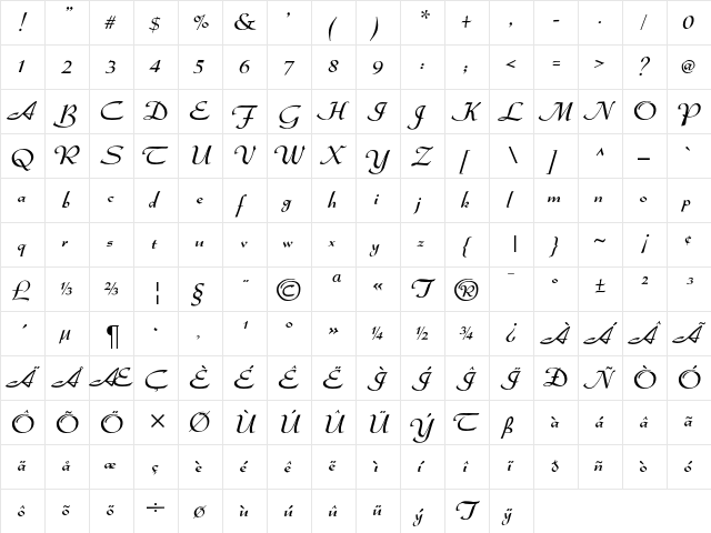 DS Admiral Regular  glyph index