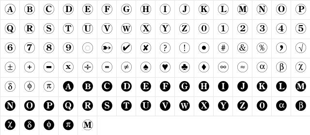 Bullets 2 Regular  glyph index