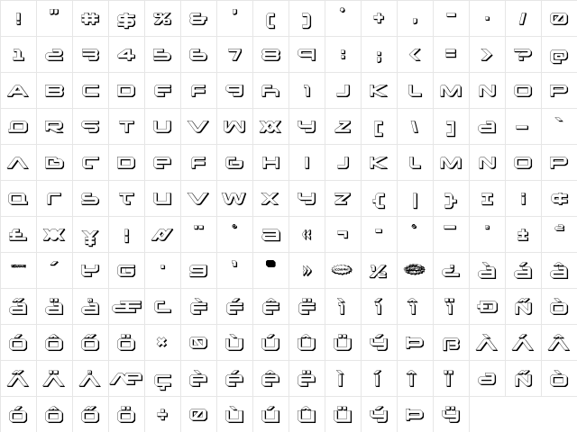 New Mars 3D Regular  glyph index