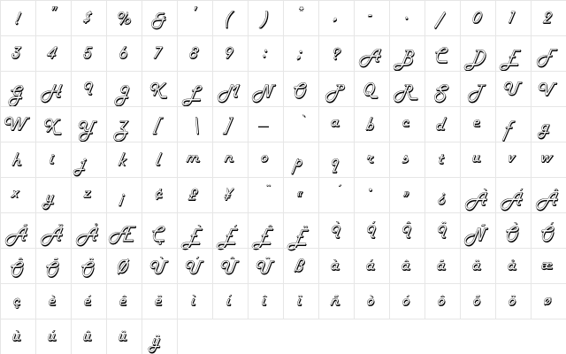 HarlowEF Regular  glyph index