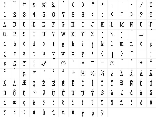 KyhotaTwo Regular  glyph index