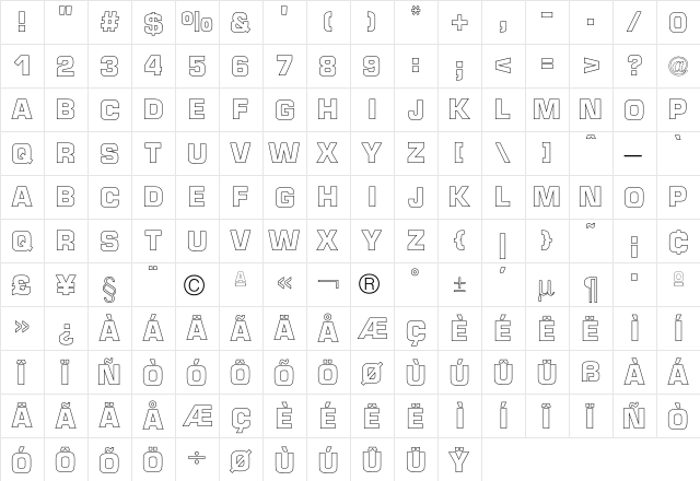 Micro TechnicBoldOutline  glyph index