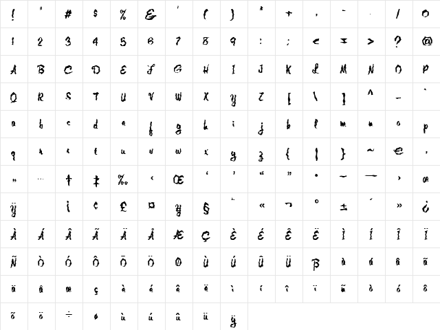 Jongleur Regular  glyph index