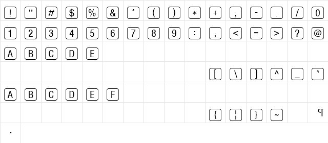 RRKeyLetters Normal  glyph index