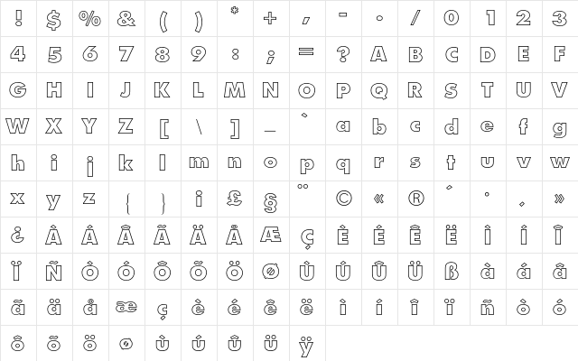 Futura BQ Regular  glyph index