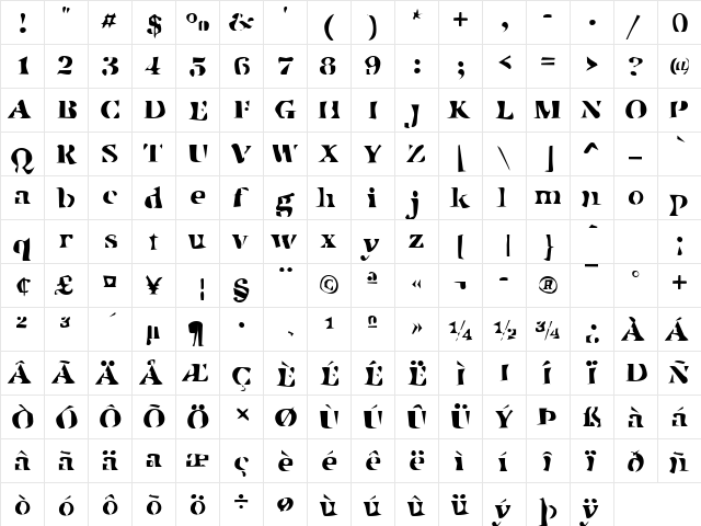 Dirty49 Becker Regular  glyph index