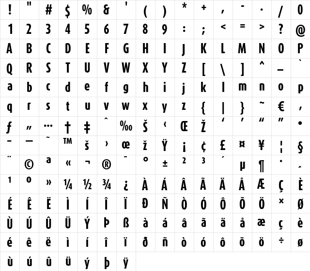 DaxCompact-ExtraBold Regular  glyph index