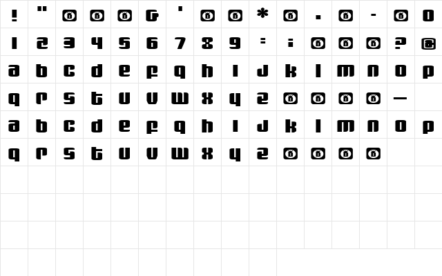 Redux Regular  glyph index