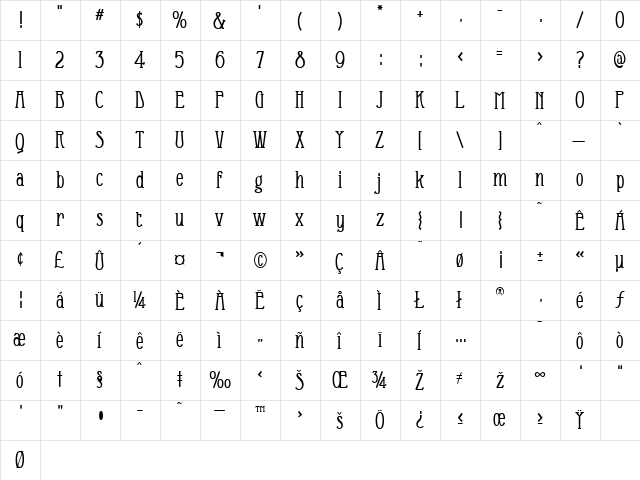 Garcia Regular  glyph index