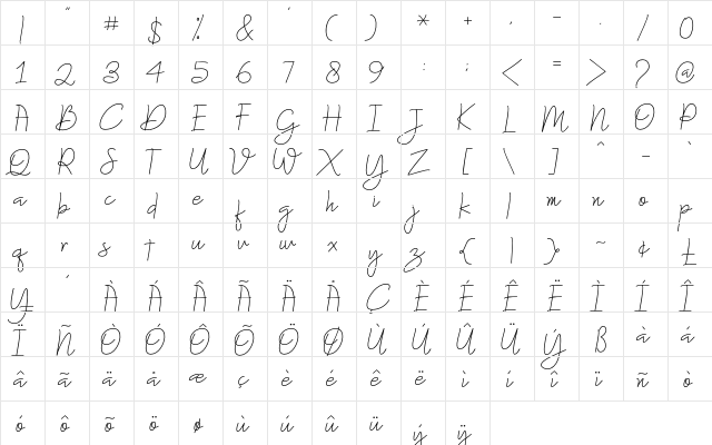 Dallastic Regular  glyph index