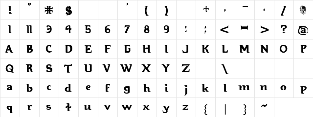 Hotelier Regular  glyph index
