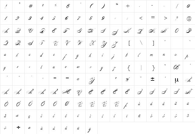 Caravelle Regular  glyph index