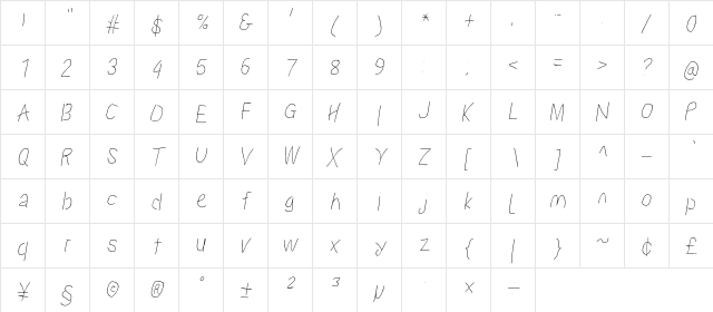 Proton BkCndIt  glyph index