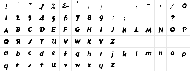 Newsy Oblique  glyph index