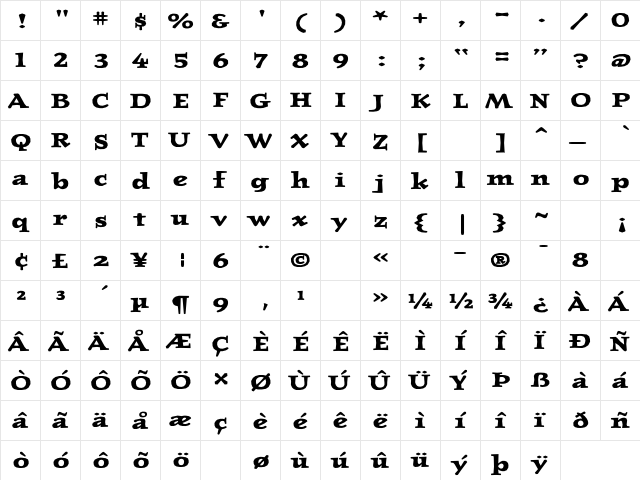 Journal-UltraBold Ultra Bold  glyph index