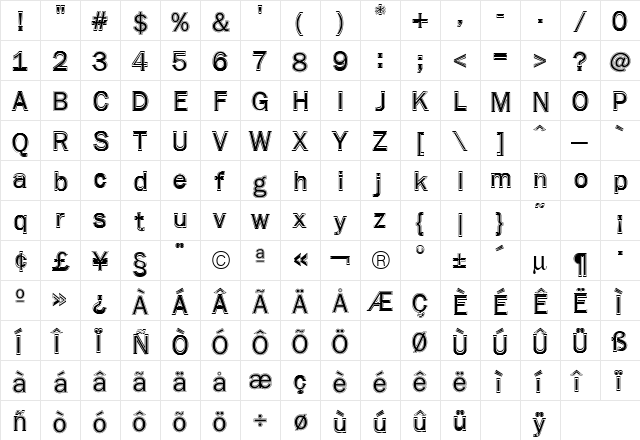 Franklin Gothic Contour Regular  glyph index
