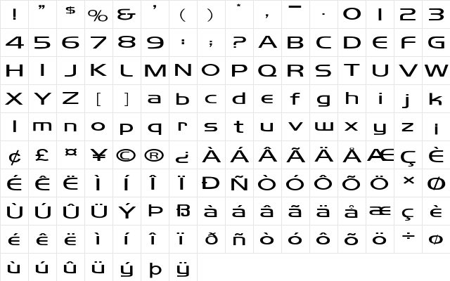 FZ BASIC 8 EX Normal  glyph index