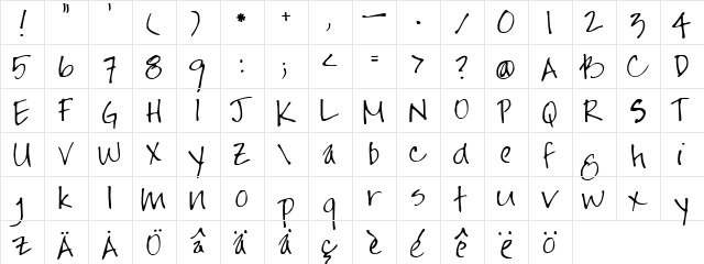 FG Jayne Print Regular  glyph index