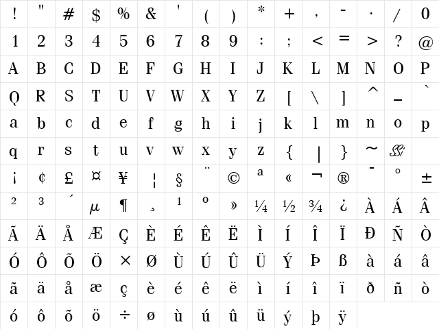 Compendium SSi Regular  glyph index