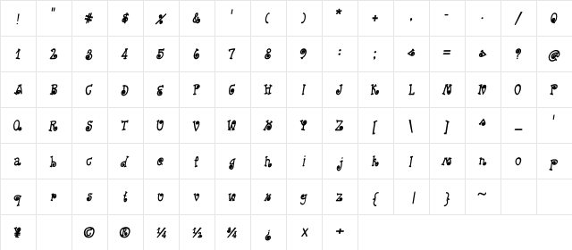 CRU-Kanda-Hand-Written-Bold-Ita Bold-Italic  glyph index