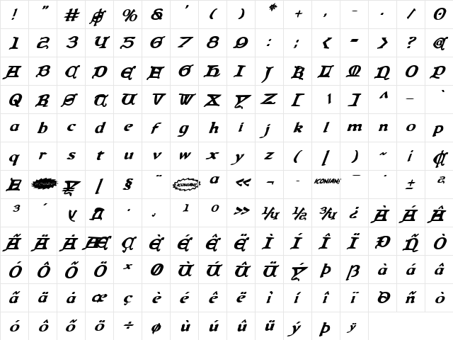 Queen & Country Bold Italic Bold Italic  glyph index