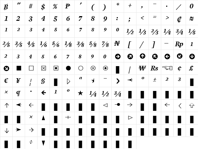 Mercury Numeric G2 SemiBold Italic  glyph index