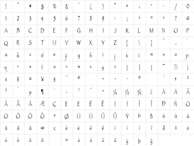 Feldicouth Compressed Regular  glyph index