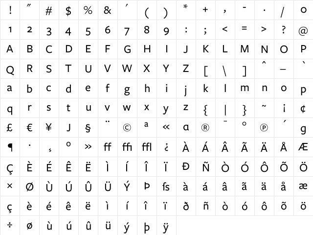 Freight Sans Medium  glyph index