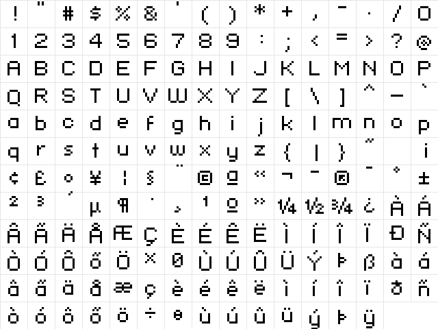 standard 07_54 Regular  glyph index