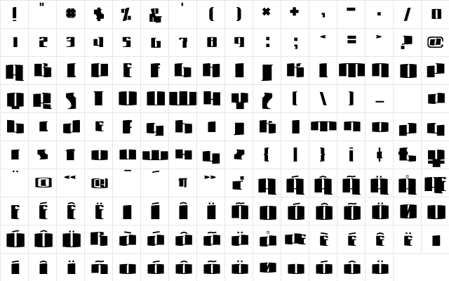 Metroline Regular  glyph index