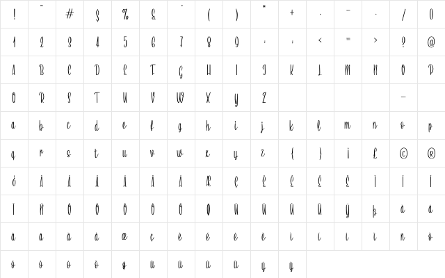 TooteSweet Regular  glyph index